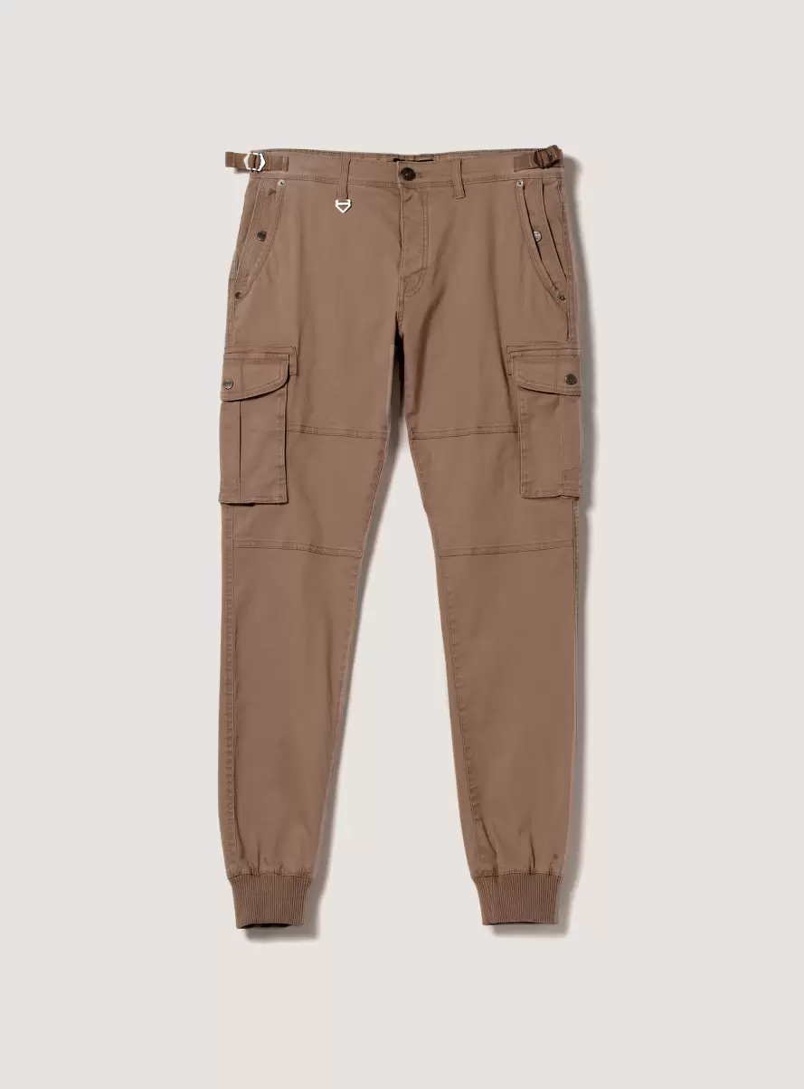 Cotton Cargo Trousers With Elastic Band Men Tb2 Tobacco Medium Trousers - 3