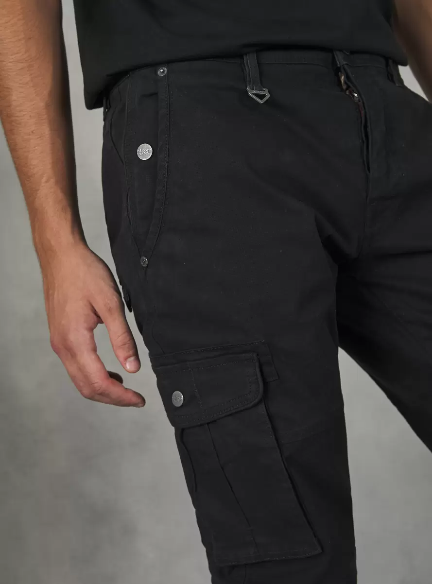 Cotton Cargo Trousers With Elastic Band Bk1 Black Men Trousers - 2