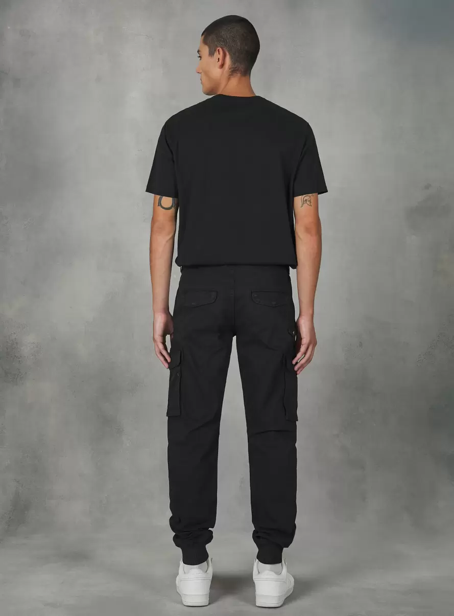 Cotton Cargo Trousers With Elastic Band Bk1 Black Men Trousers - 3