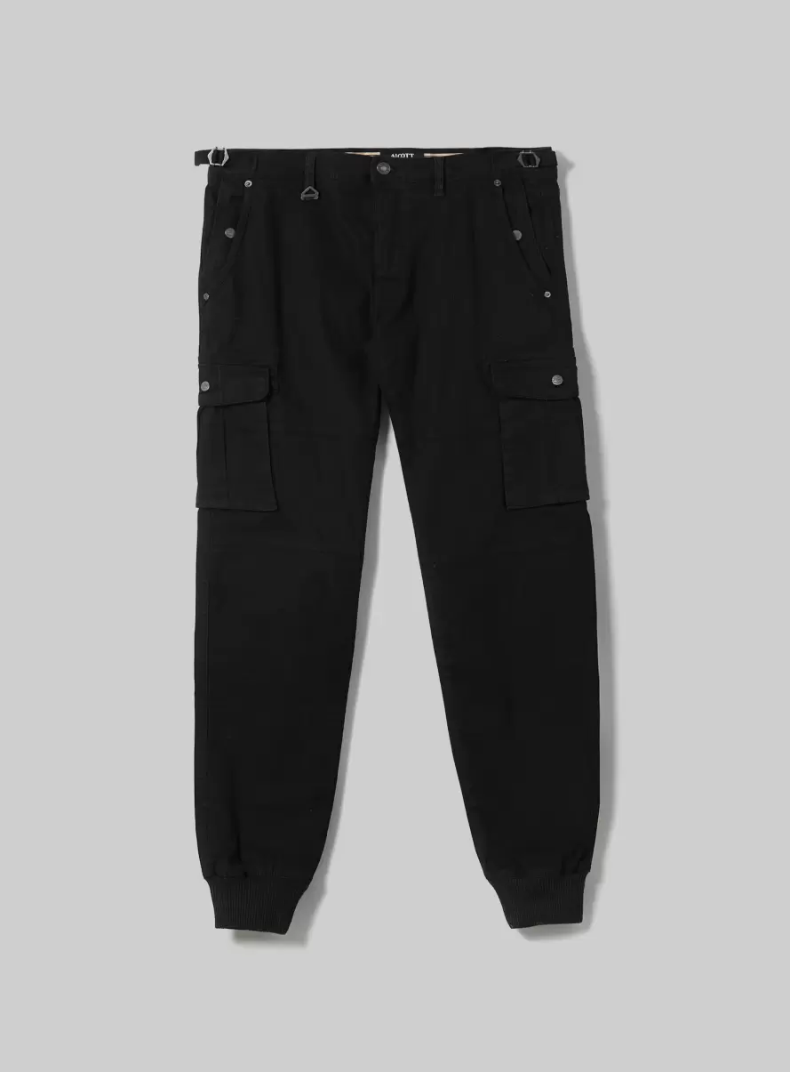Cotton Cargo Trousers With Elastic Band Bk1 Black Men Trousers - 4