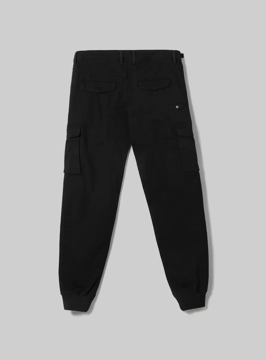 Cotton Cargo Trousers With Elastic Band Bk1 Black Men Trousers - 5