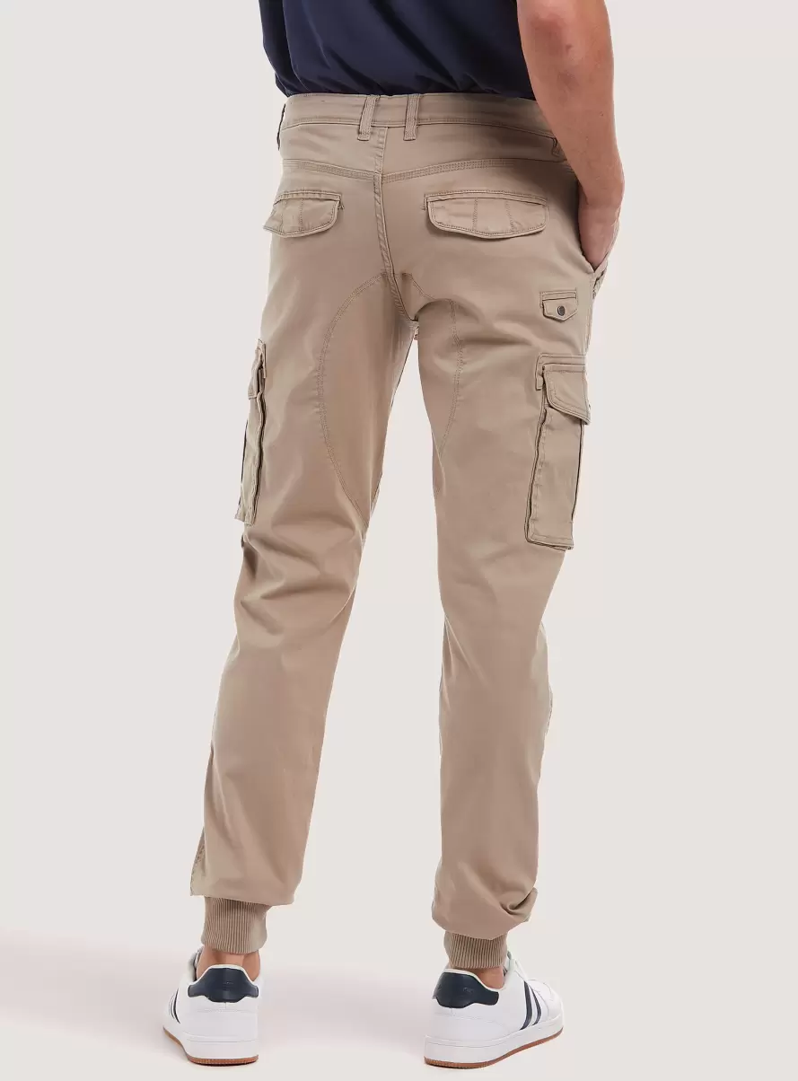 Men Bg3 Beige Light Cotton Cargo Trousers With Elastic Band Trousers - 2