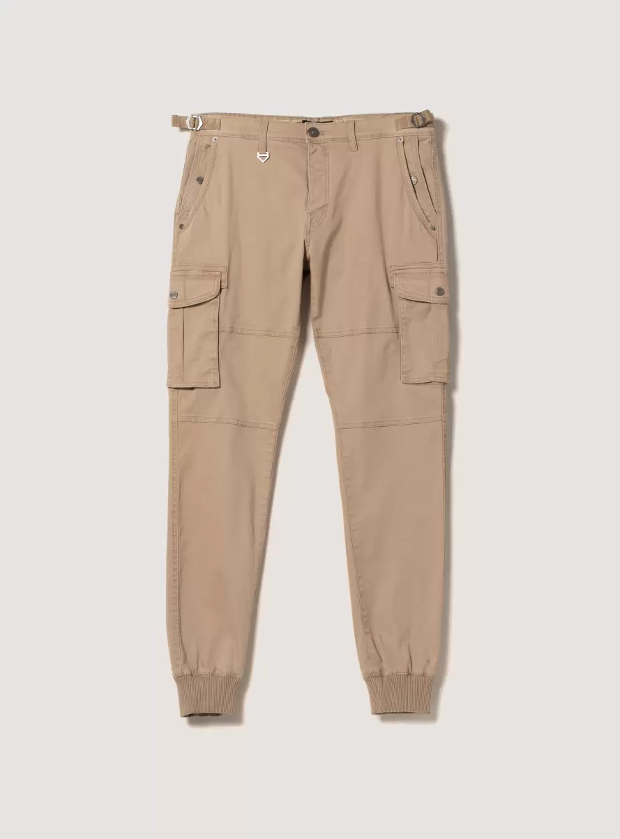 Men Bg3 Beige Light Cotton Cargo Trousers With Elastic Band Trousers - 3
