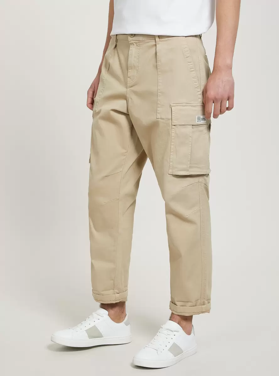 Men Trousers Pantaloni Cargo Relaxed In Twill Stretch Cm2 Camel Medium - 1