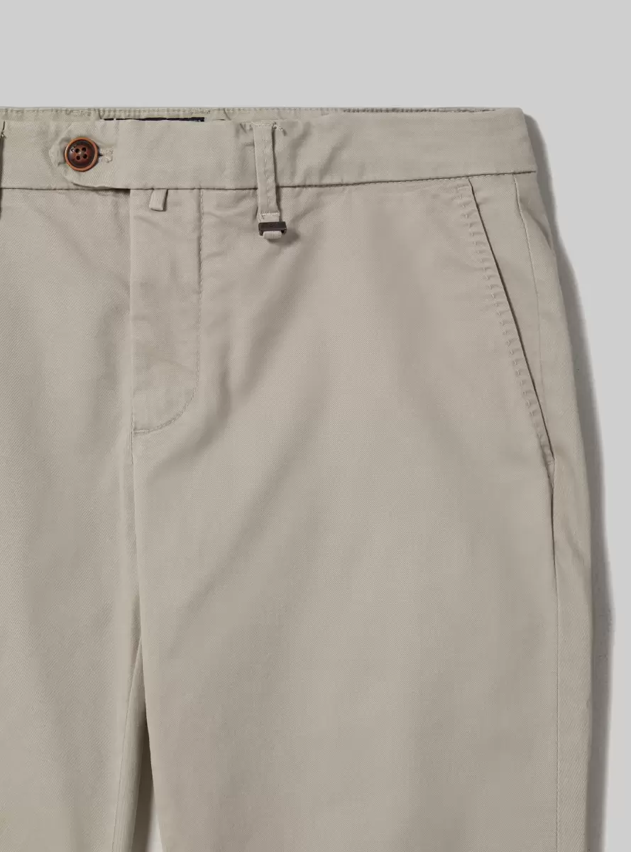 Trousers Beige Men Stretch Cotton Twill Chinos - 5