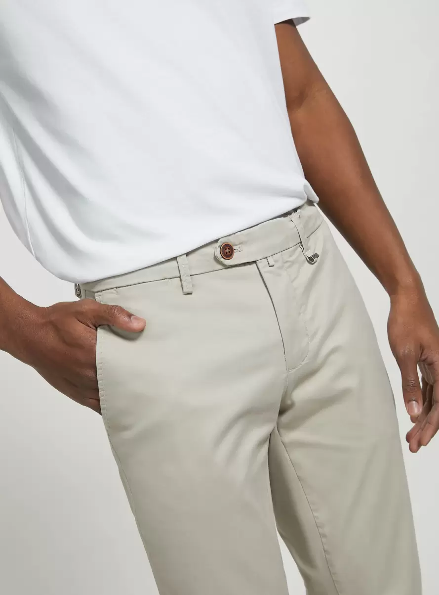 Trousers Beige Men Stretch Cotton Twill Chinos
