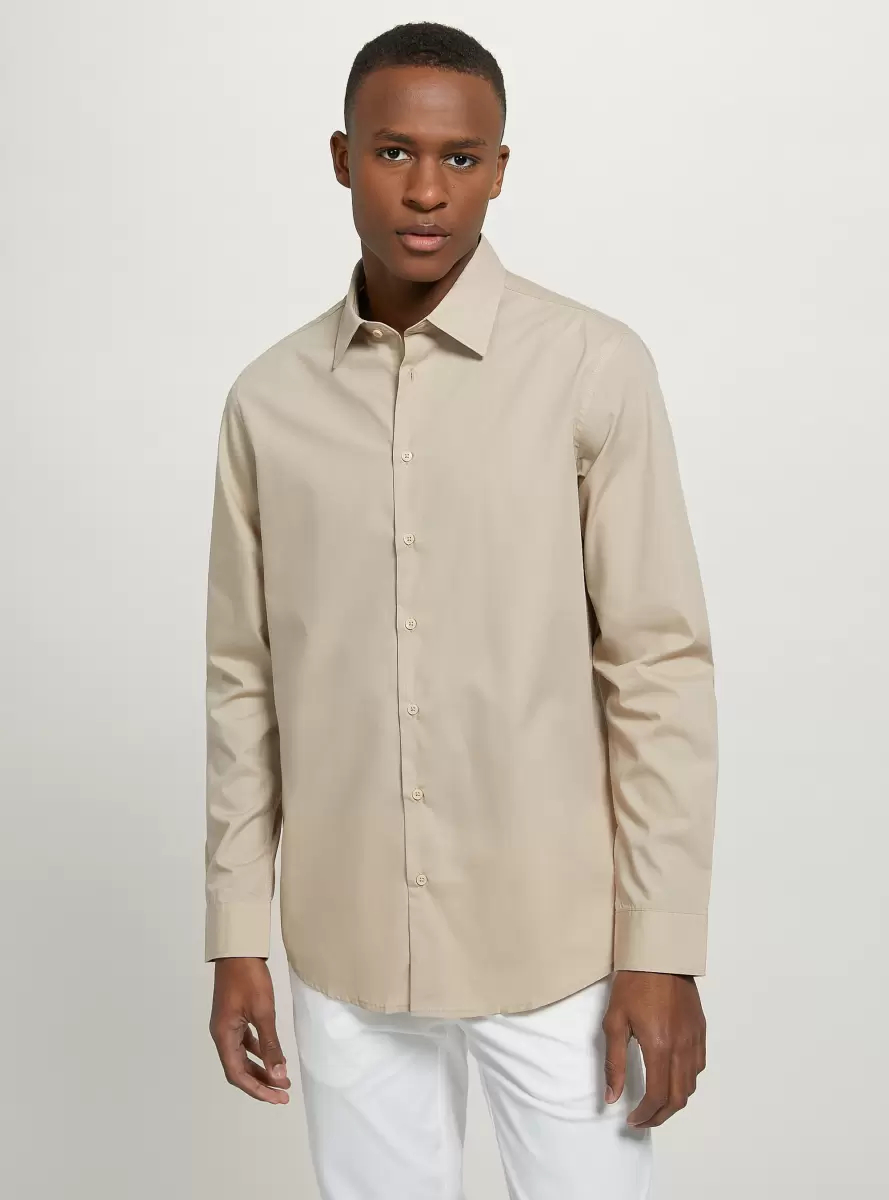 Men Plain-Coloured Long-Sleeved Shirt Shirts Bg1 Beige Dark - 1