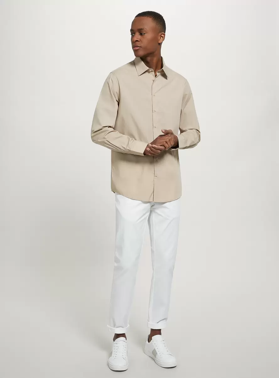 Men Plain-Coloured Long-Sleeved Shirt Shirts Bg1 Beige Dark - 4