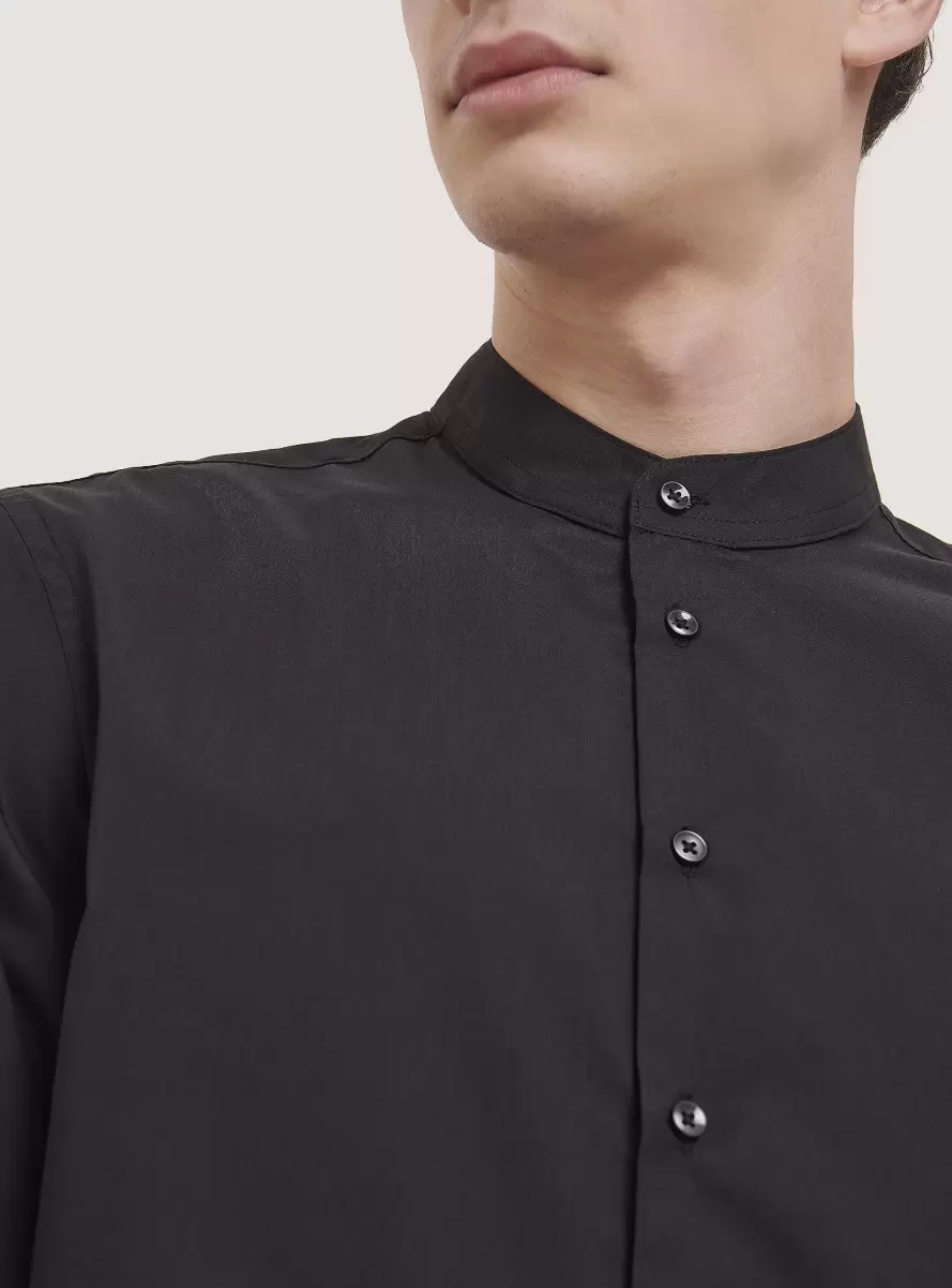 Men Shirts Black Camicia A Maniche Lunghe Con Collo Coreano - 1