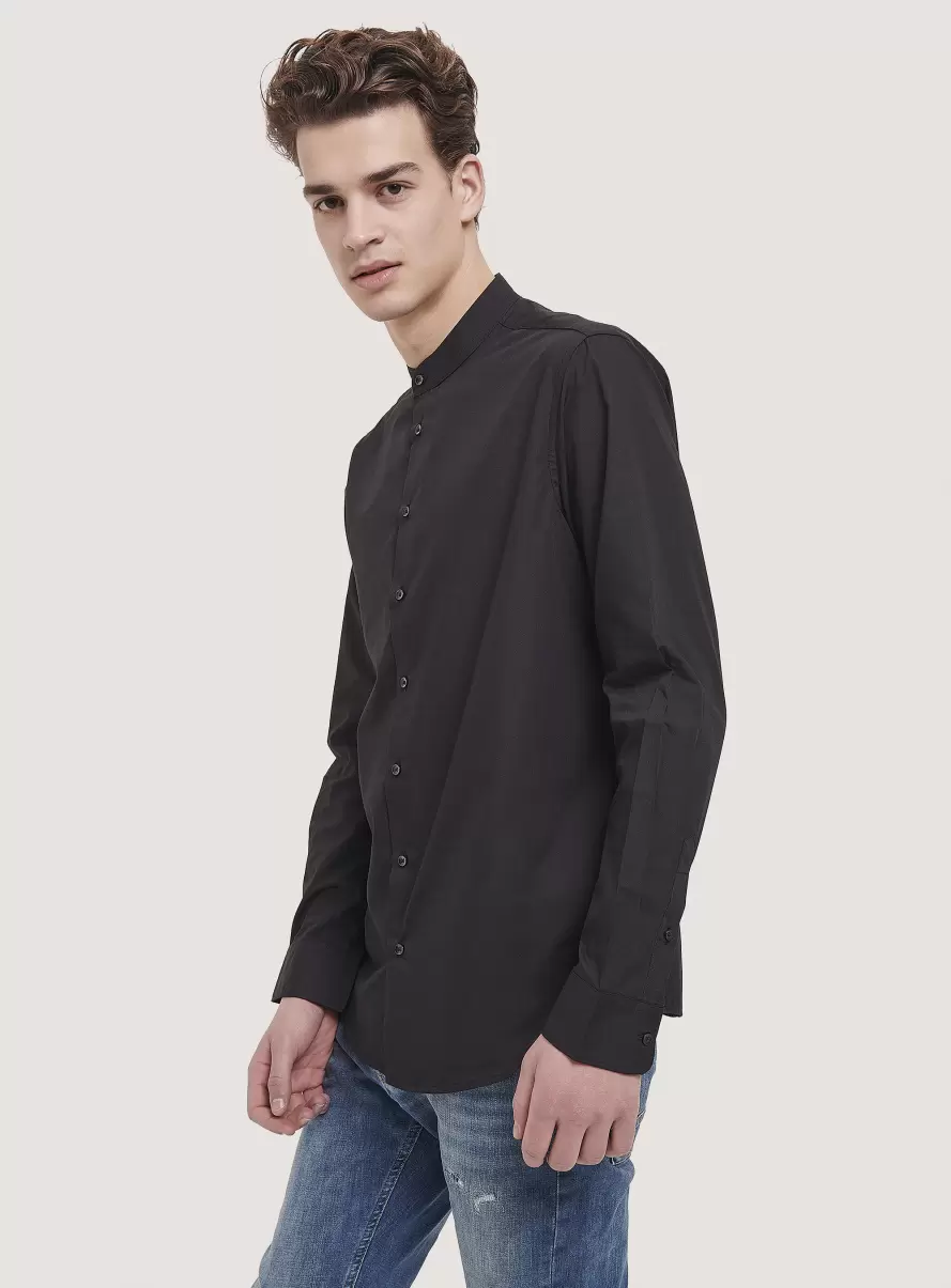 Men Shirts Black Camicia A Maniche Lunghe Con Collo Coreano - 3