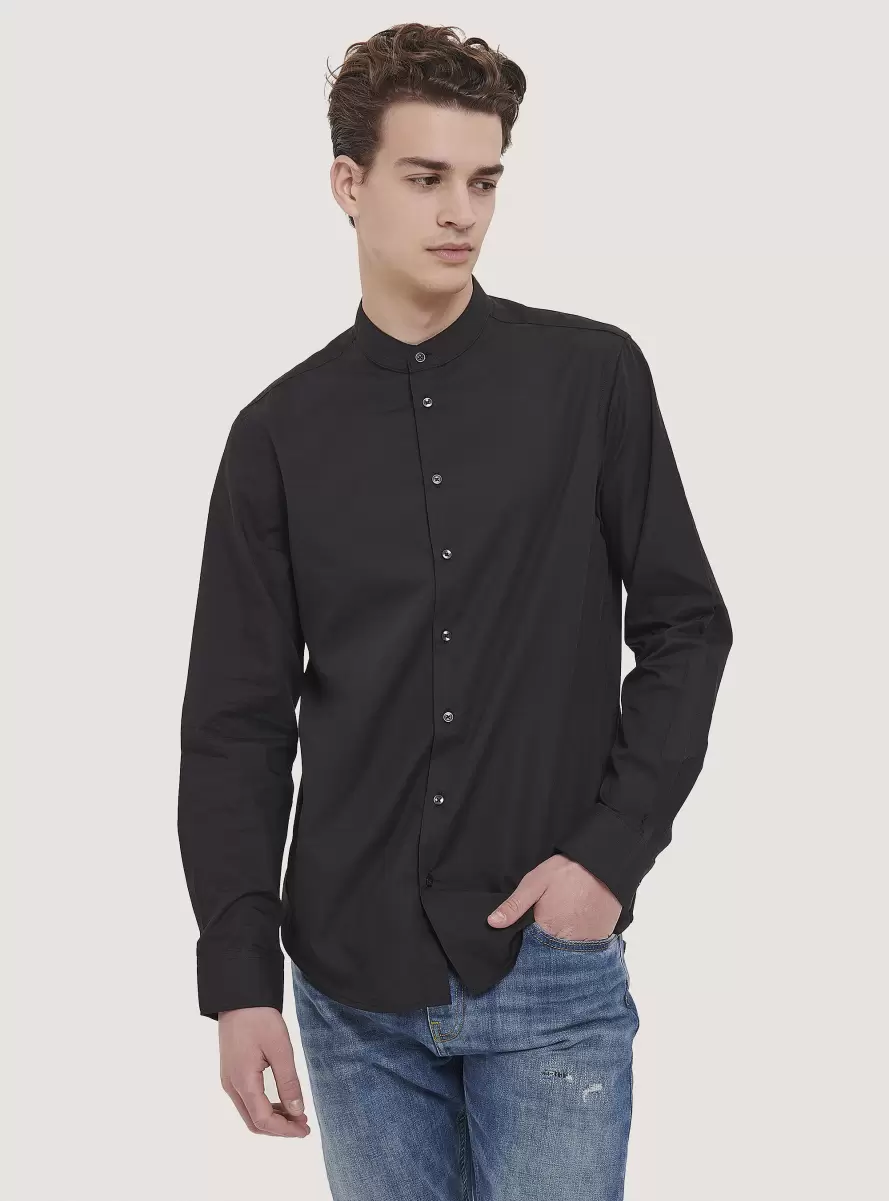 Men Shirts Black Camicia A Maniche Lunghe Con Collo Coreano - 4