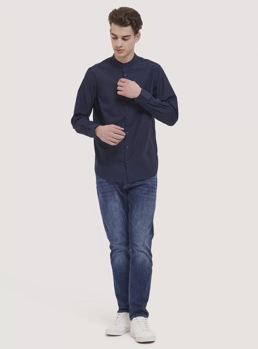 Shirts C2306 Blu Men Camicia A Maniche Lunghe Con Collo Coreano - 1