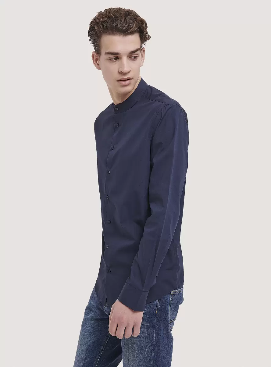 Shirts C2306 Blu Men Camicia A Maniche Lunghe Con Collo Coreano - 3