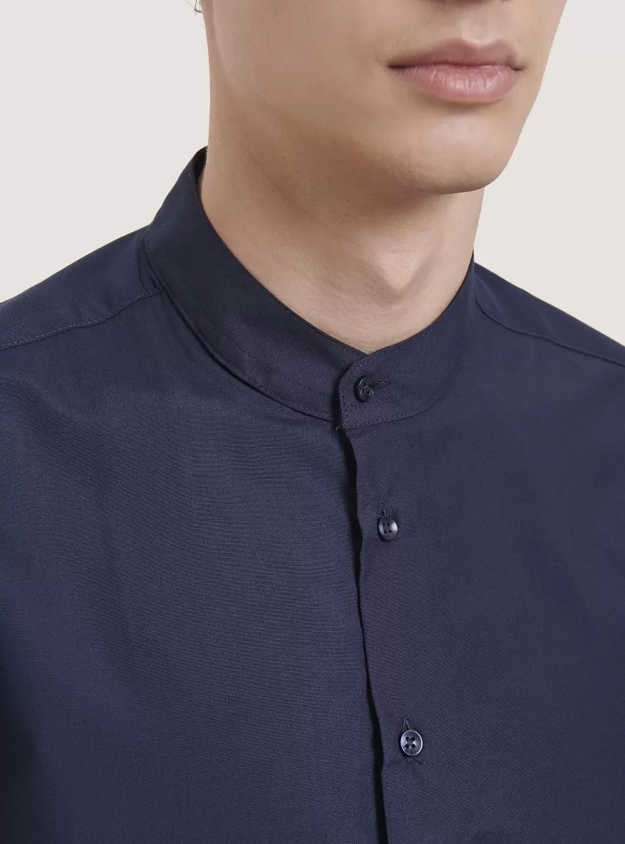 Shirts C2306 Blu Men Camicia A Maniche Lunghe Con Collo Coreano