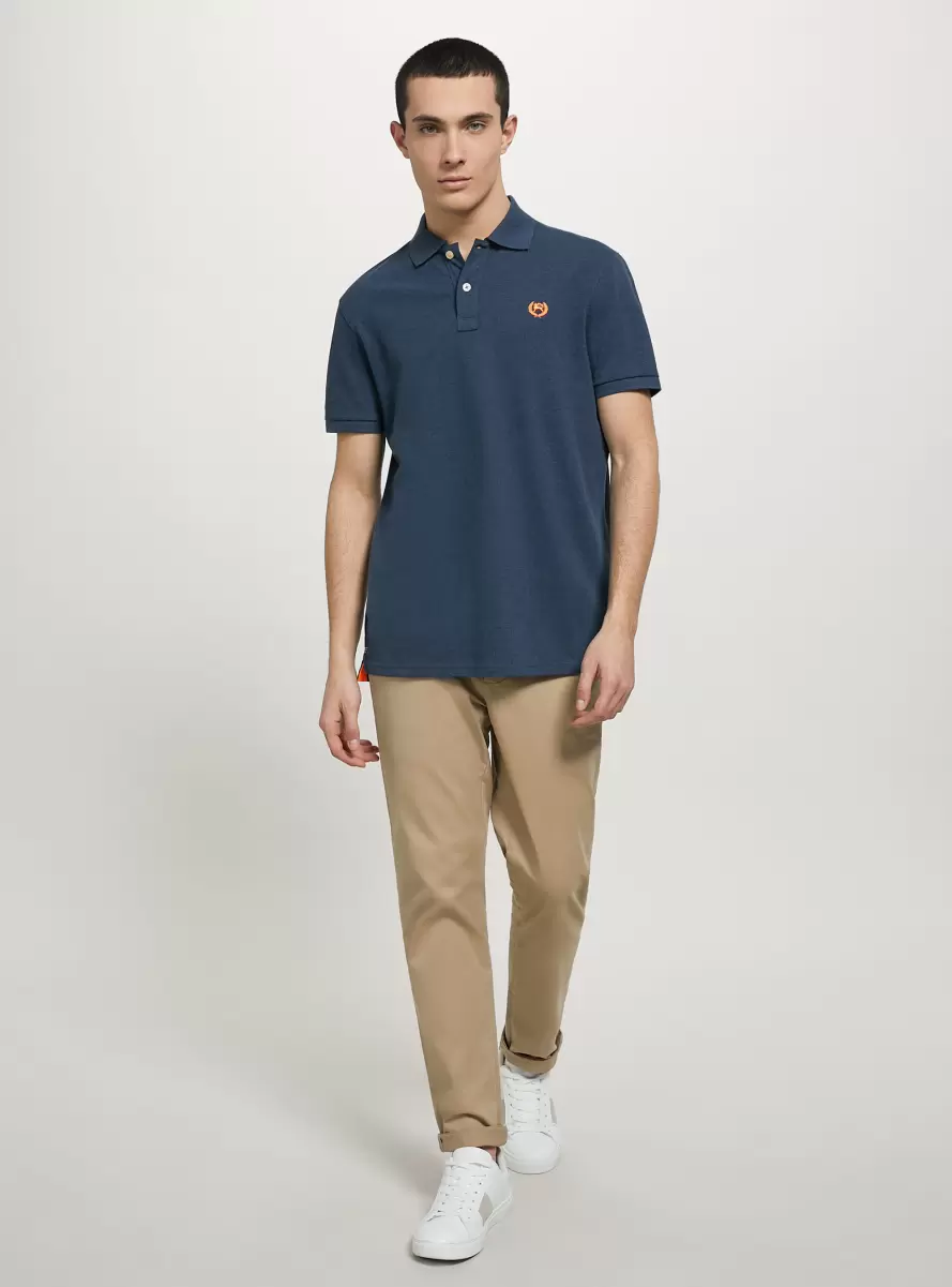 Men Polo Cotton Piqué Polo Shirt With Embroidery Mbl2 Blue Mel Med - 1