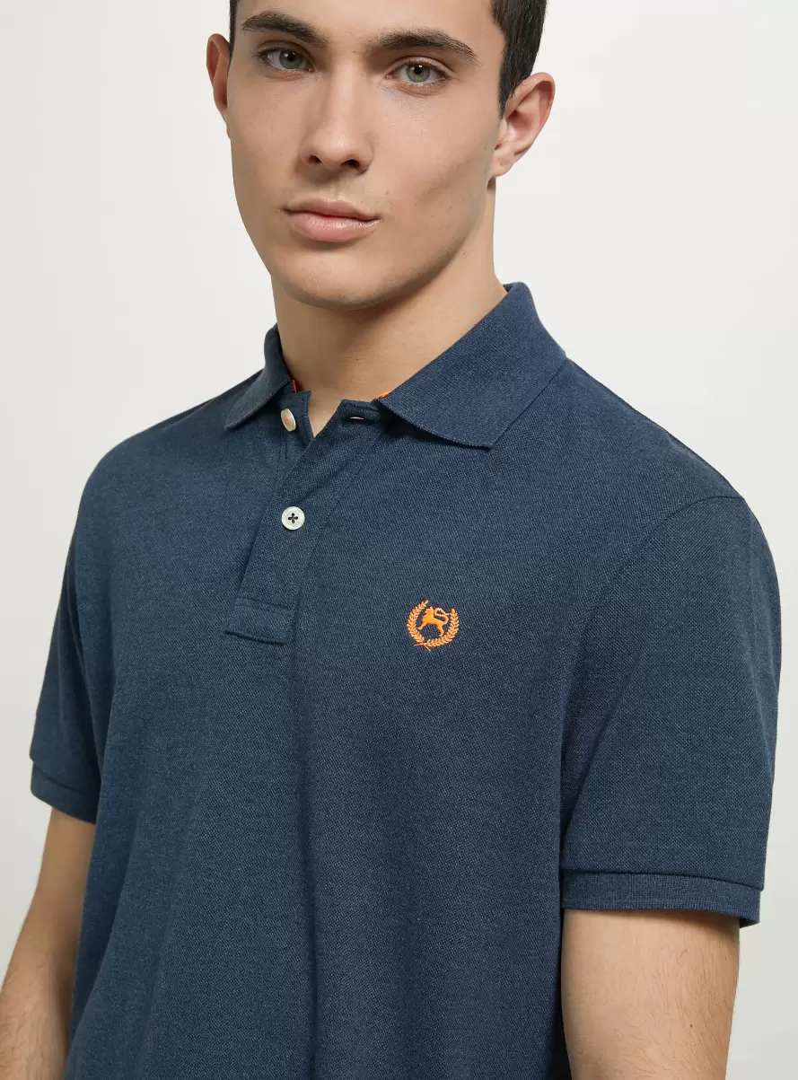 Men Polo Cotton Piqué Polo Shirt With Embroidery Mbl2 Blue Mel Med - 2