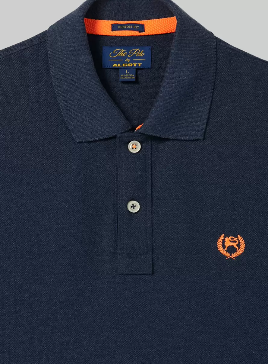 Men Polo Cotton Piqué Polo Shirt With Embroidery Mbl2 Blue Mel Med - 5