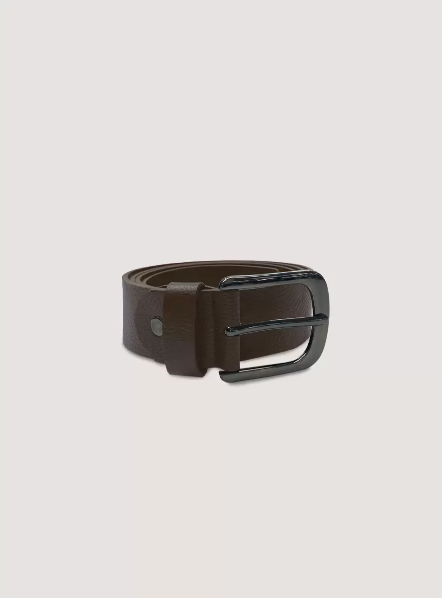 Basic Leather-Effect Belt Men Belts Br1 Brown Dark