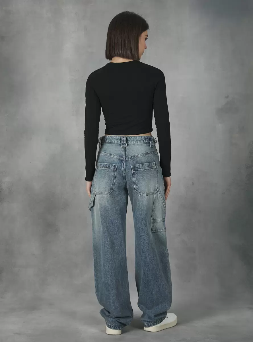 Denim Days D006 Azure Baggy Fit Carpenter Jeans Women - 4