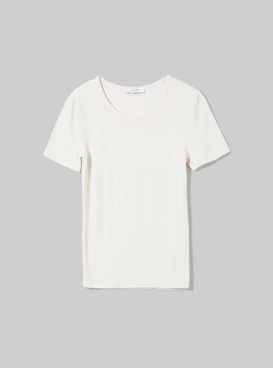 T-Shirt Women Wh1 Off White Plain-Coloured Ribbed T-Shirt - 4