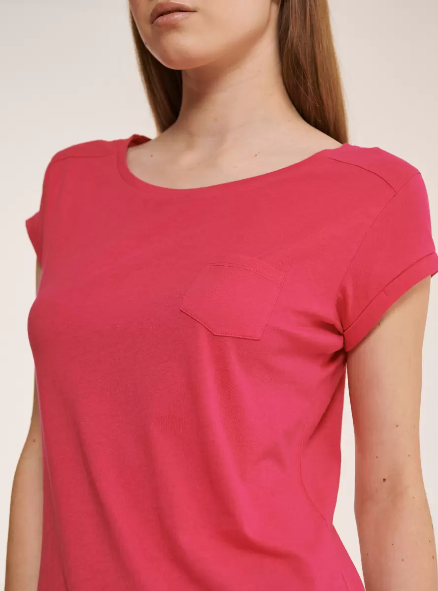 Fuxia Basic Cotton T-Shirt With Breast Pocket Women T-Shirt - 4