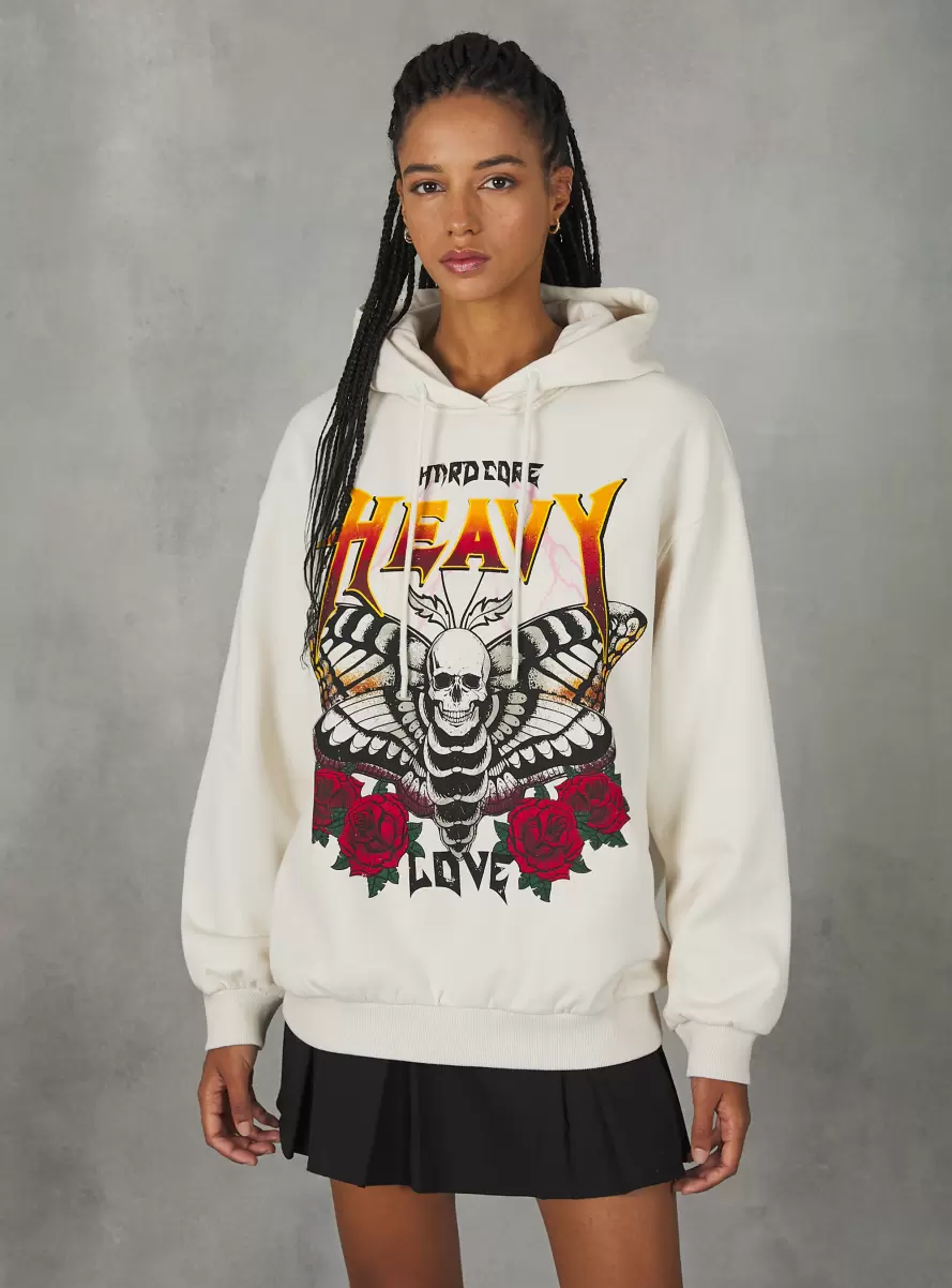 Sweatshirts Oversized Sweatshirt With Rock Print Cr2 Cream Medium Women - 1