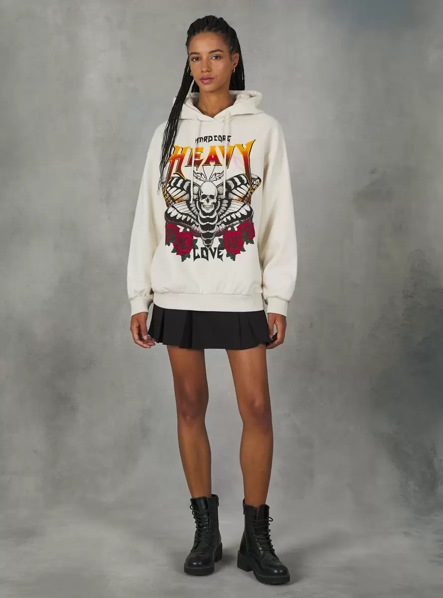 Sweatshirts Oversized Sweatshirt With Rock Print Cr2 Cream Medium Women