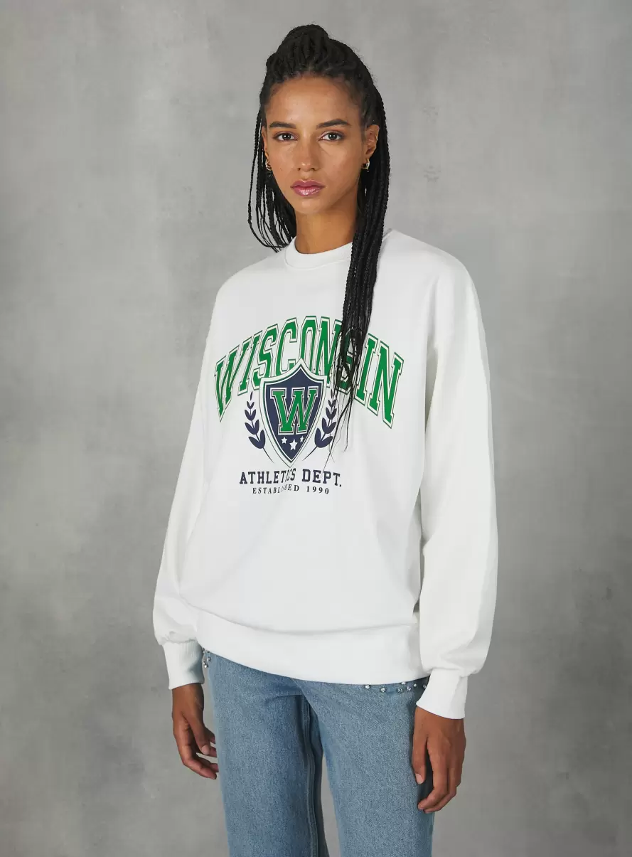 Wh2 White Crewneck College Comfort Fit Sweatshirt Women Sweatshirts - 1