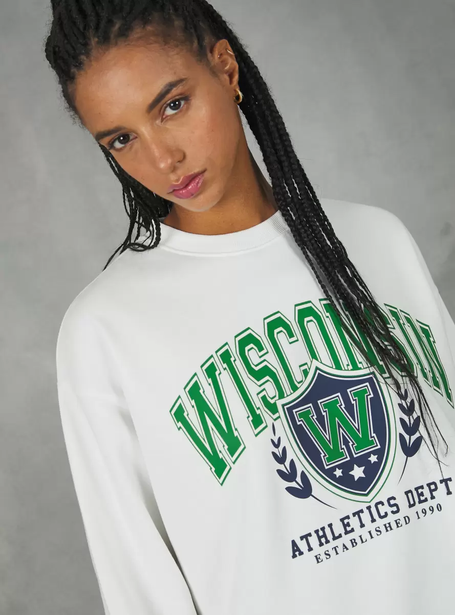 Wh2 White Crewneck College Comfort Fit Sweatshirt Women Sweatshirts - 2
