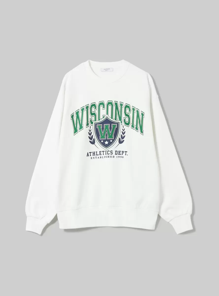 Wh2 White Crewneck College Comfort Fit Sweatshirt Women Sweatshirts - 4