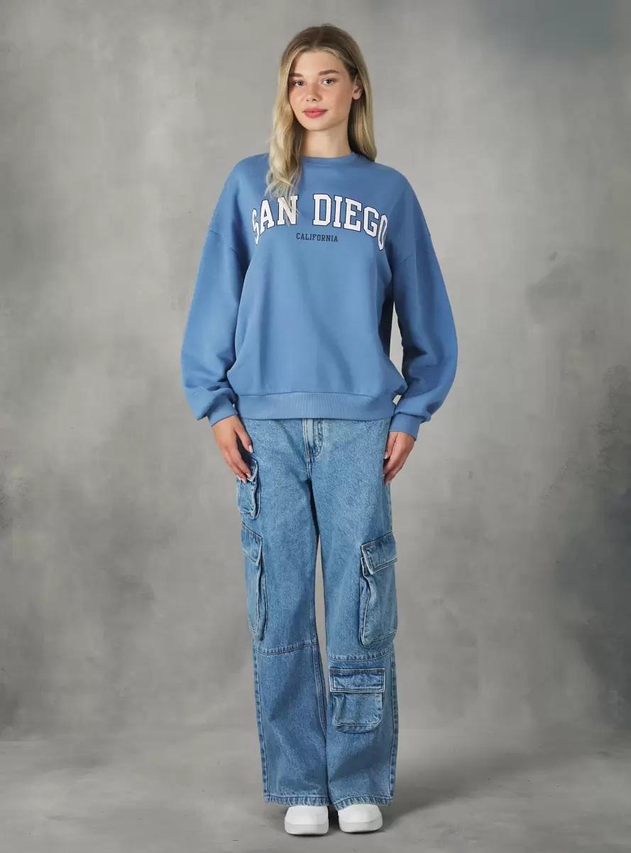 Az2 Azzurre Medium Sweatshirts Women Crewneck College Comfort Fit Sweatshirt