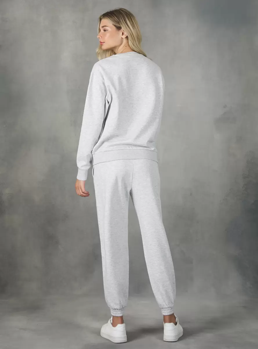 Plain-Coloured Cotton Crew-Neck Sweatshirt Sweatshirts Women Mgy3 Grey Mel Light - 3