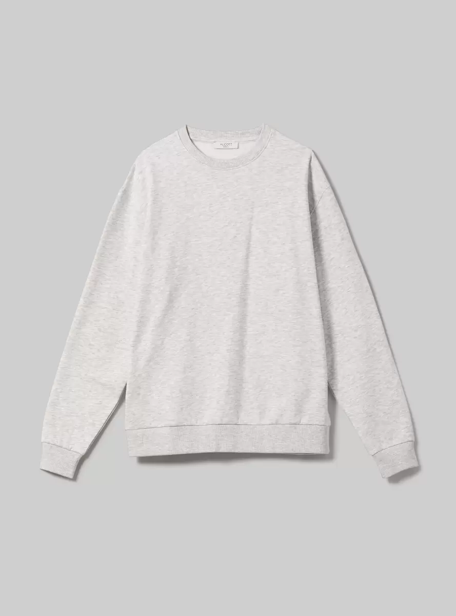 Plain-Coloured Cotton Crew-Neck Sweatshirt Sweatshirts Women Mgy3 Grey Mel Light - 4