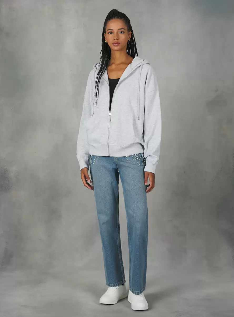 Sweatshirts Women Cotton Zip Hoodie Mgy3 Grey Mel Light - 1