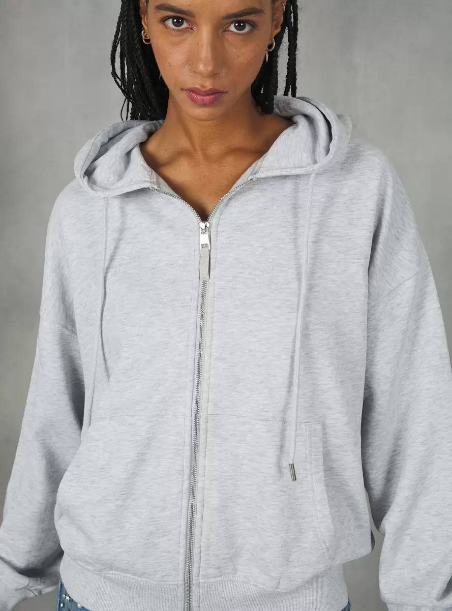 Sweatshirts Women Cotton Zip Hoodie Mgy3 Grey Mel Light - 2