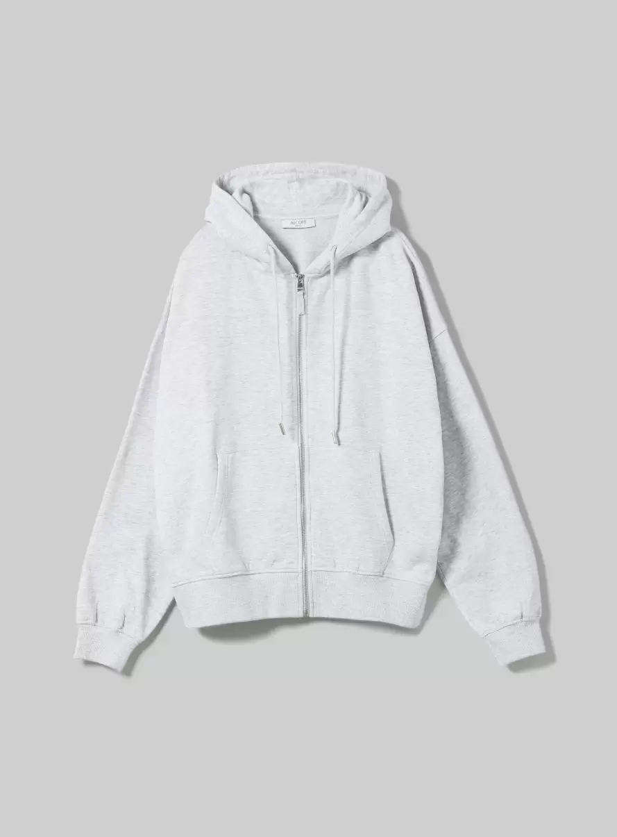 Sweatshirts Women Cotton Zip Hoodie Mgy3 Grey Mel Light - 4