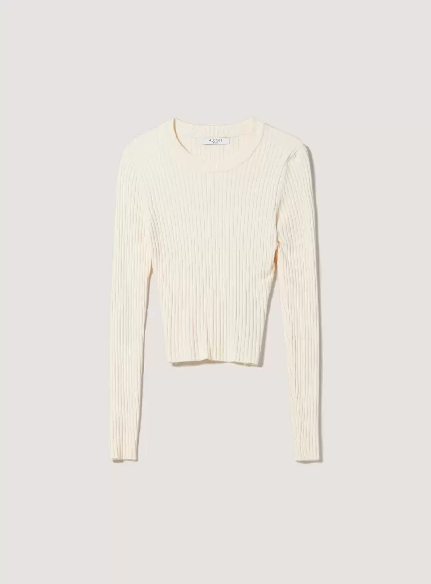 Sweaters Soft Cropped Ribbed Stretch Pullover Women Wh1 Off White - 3