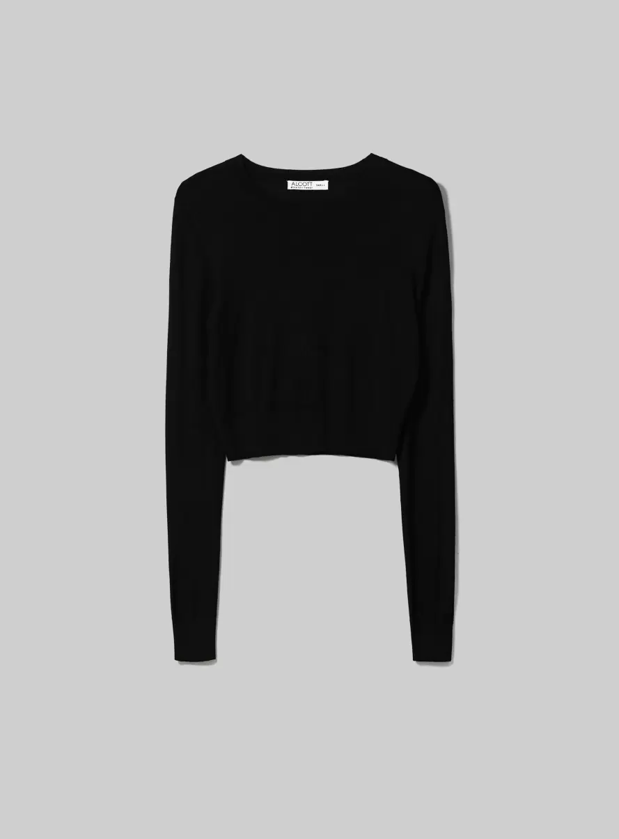 Bk1 Black Women Sweaters Cropped Crew-Neck Pullover - 4