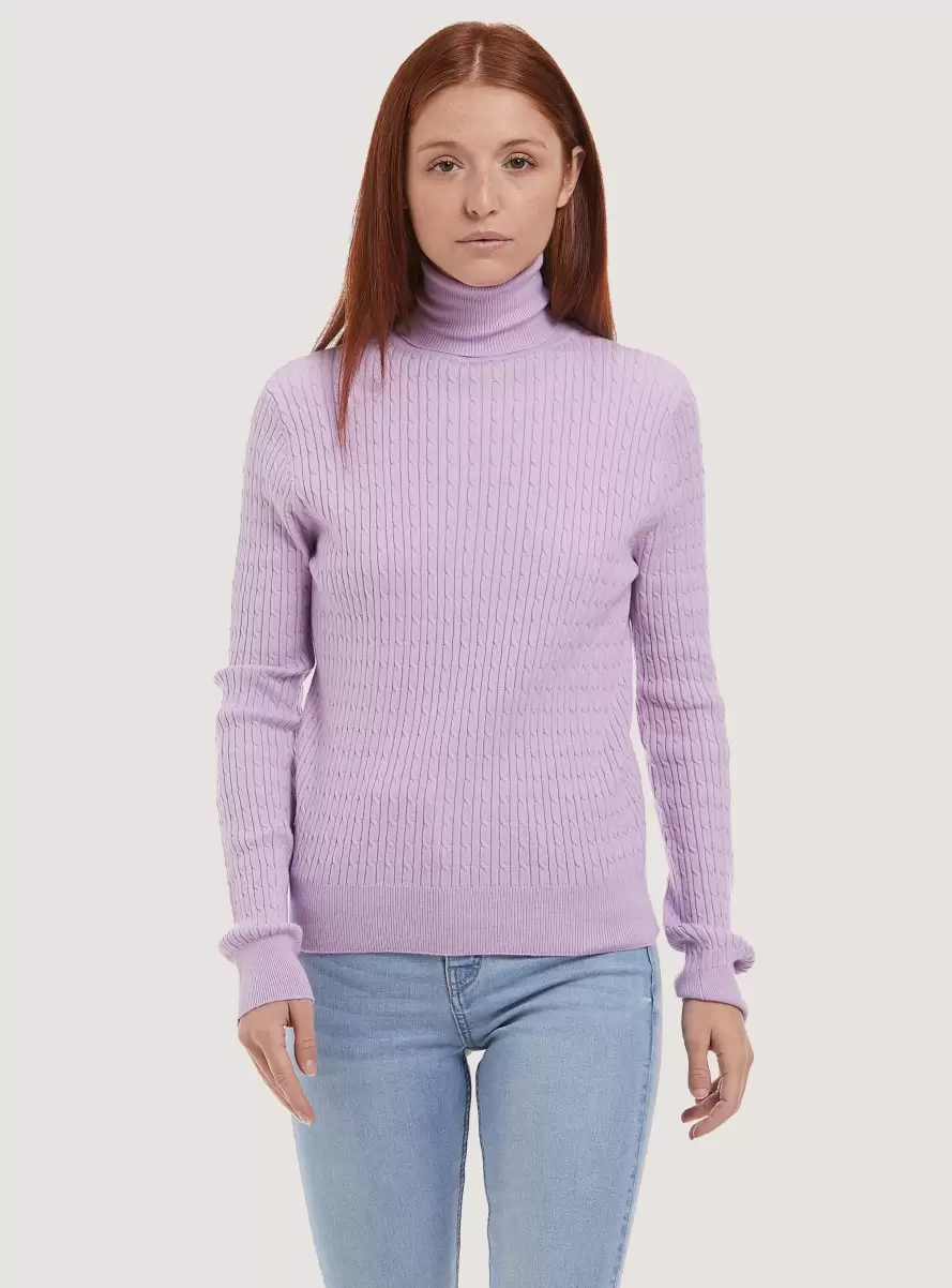 Sweaters Women Turtleneck Pullover With Fine Braids C3303 Lillac - 1