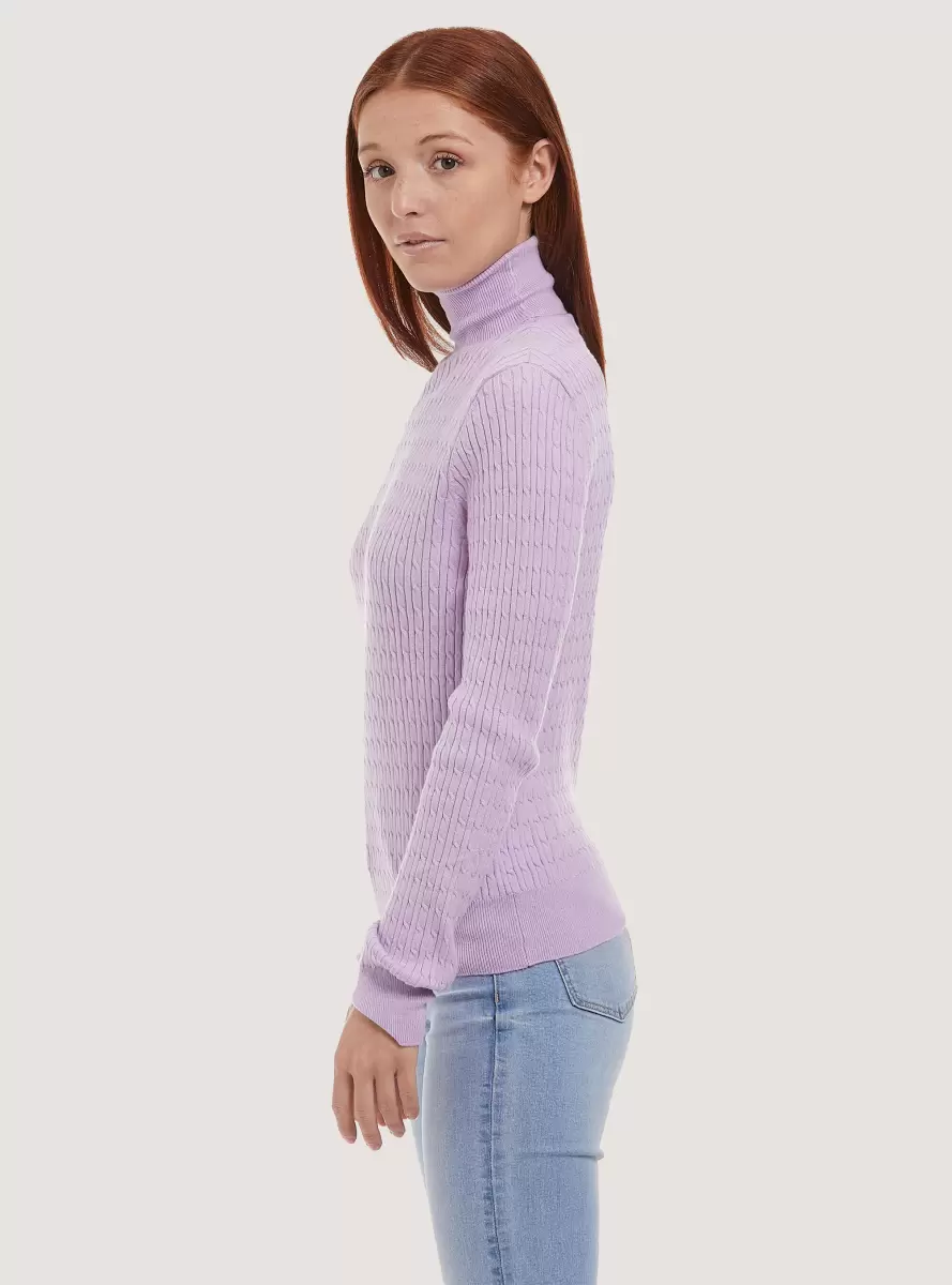 Sweaters Women Turtleneck Pullover With Fine Braids C3303 Lillac - 2