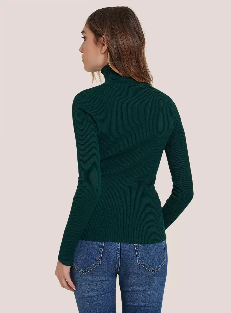 Green Sweaters Ribbed Turtleneck Pullover Women - 4