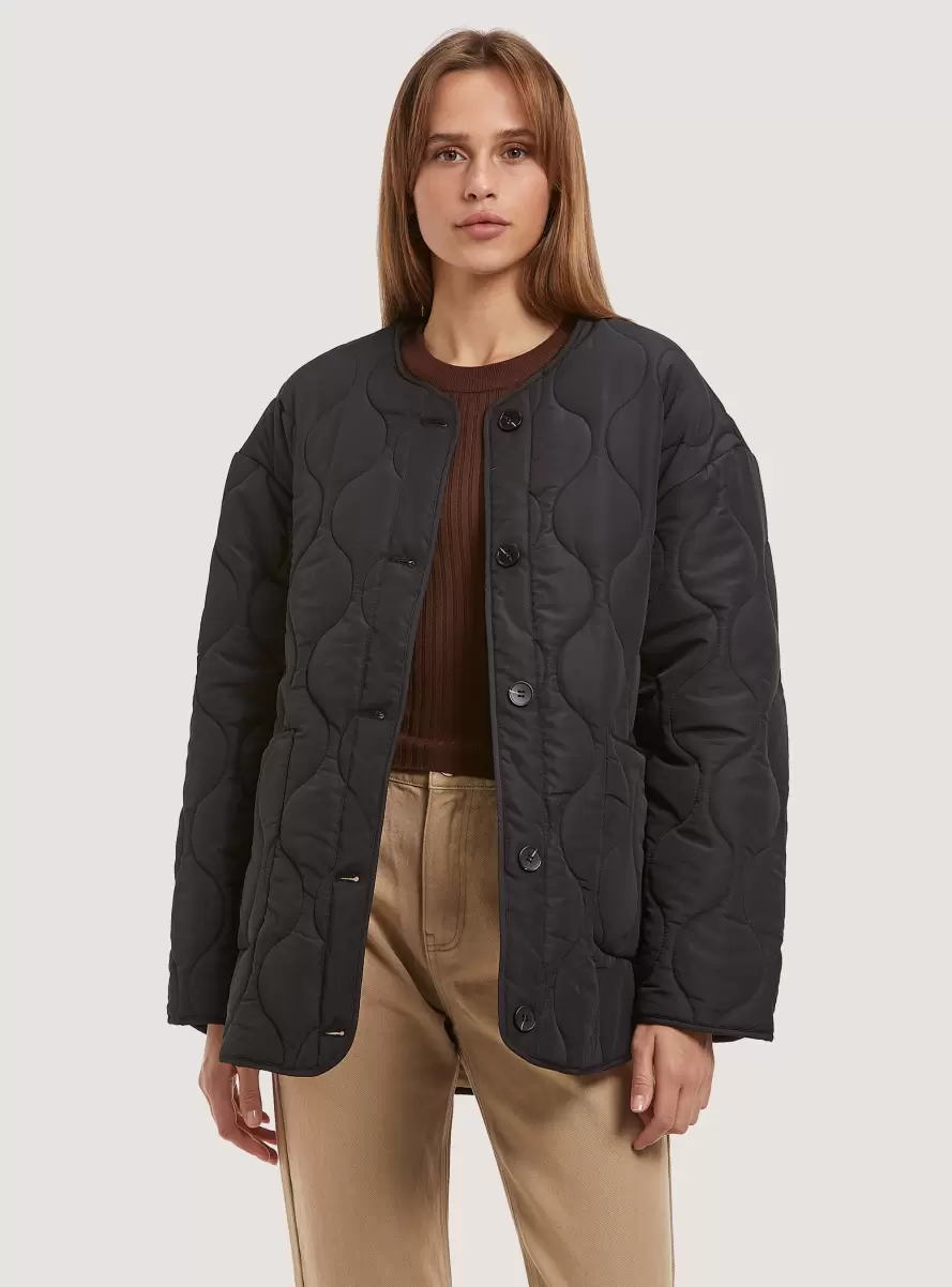 Bk1 Black Women Jackets Quilted Jacket With Recycled Padding