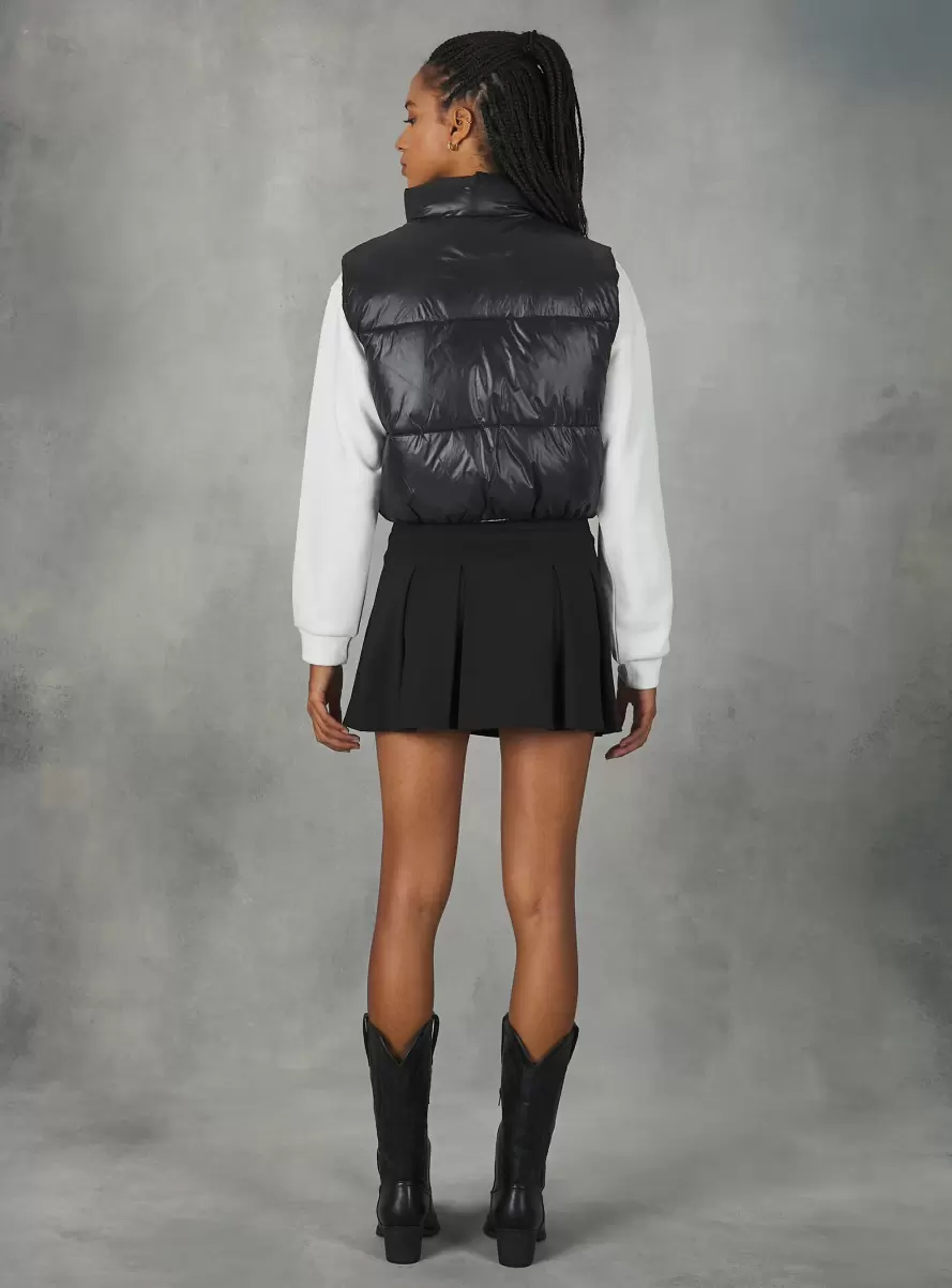 Cropped Sleeveless With Recycled Padding Women Bk1 Black Jackets - 3