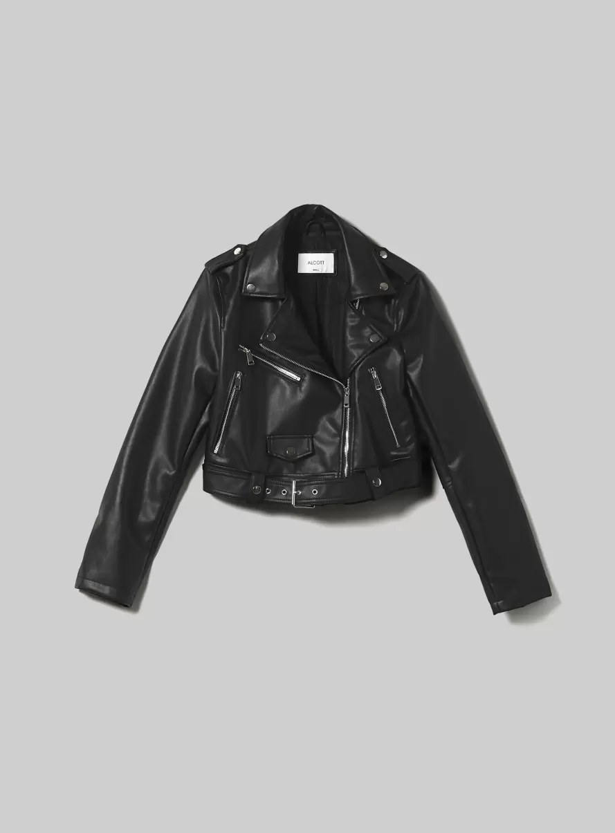 Leather-Effect Biker Jacket Bk1 Black Women Jackets - 4