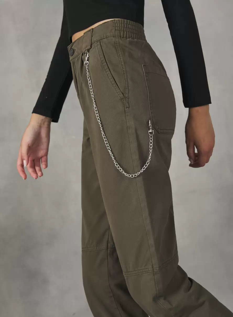 Women Trousers Jogger Trousers With Chain Ky1 Kaky Dark - 2