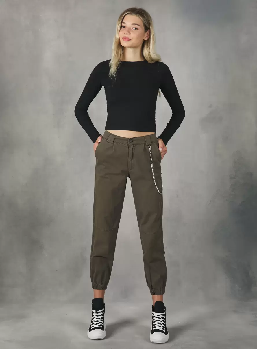 Women Trousers Jogger Trousers With Chain Ky1 Kaky Dark