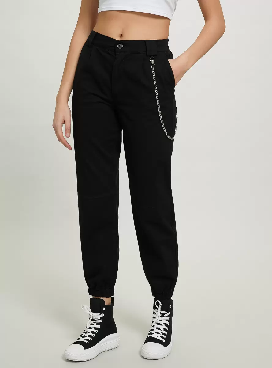Trousers Jogger Trousers With Chain Women Bk1 Black - 1