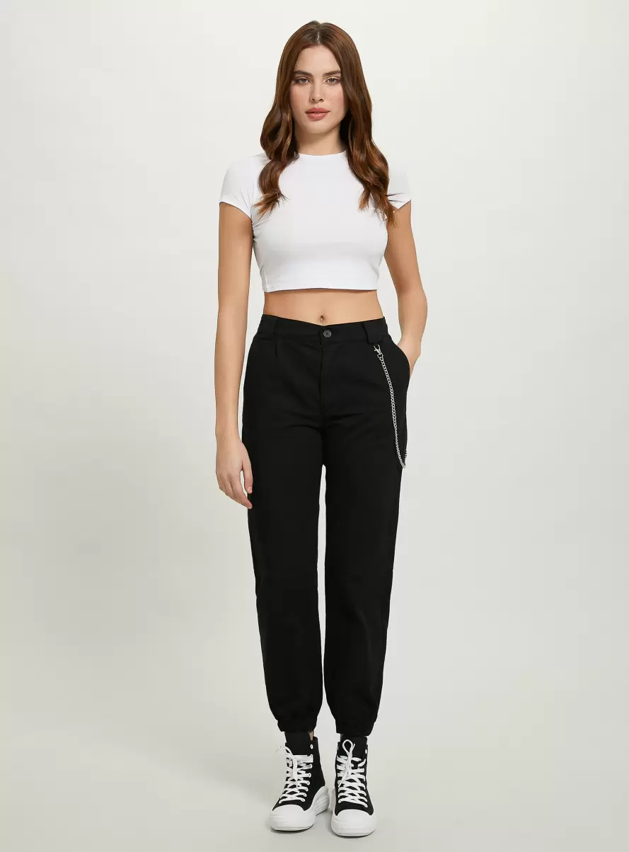 Trousers Jogger Trousers With Chain Women Bk1 Black