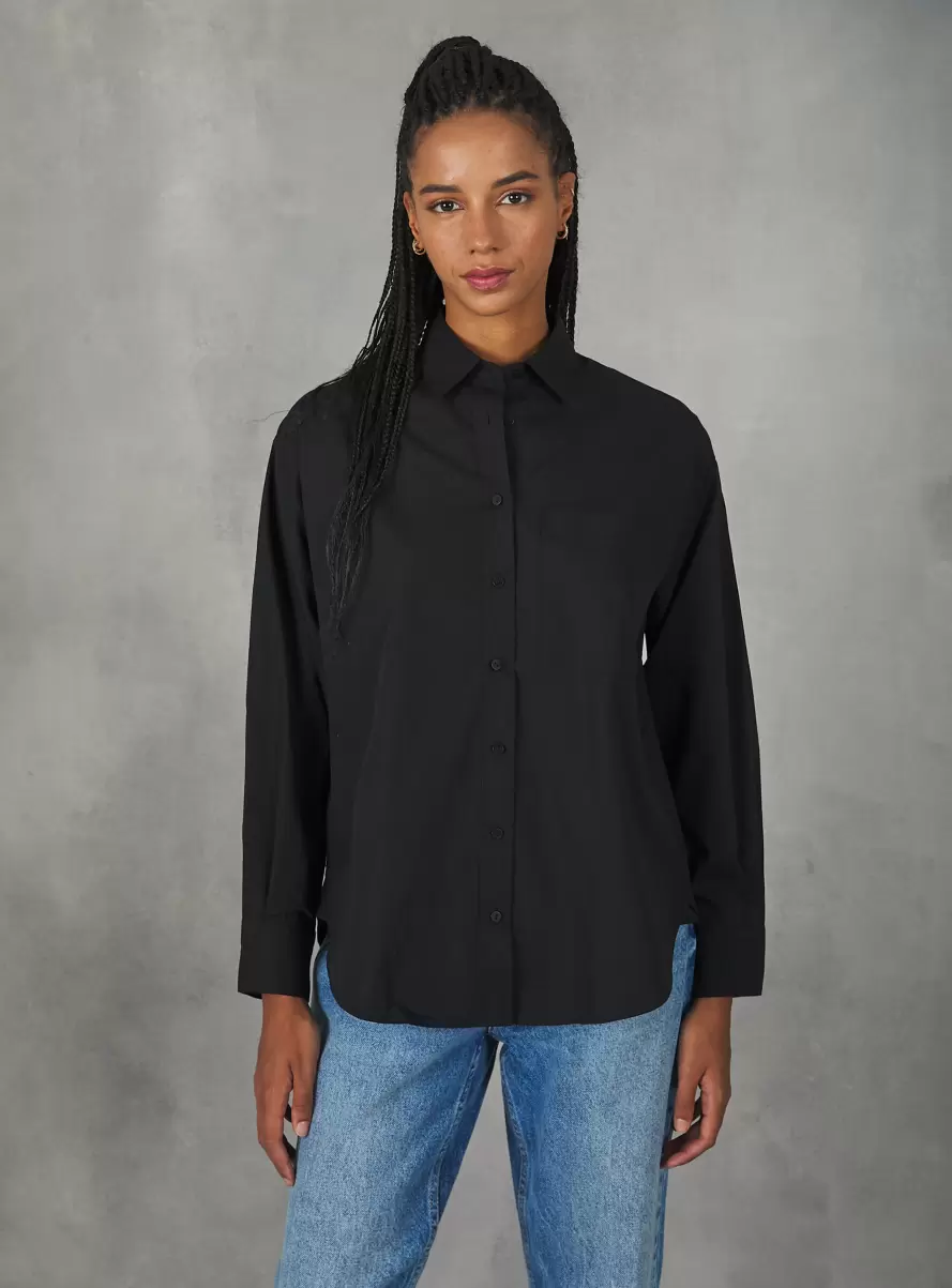 Oversize Cotton Shirt Shirts And Blouse Women Bk1 Black - 1