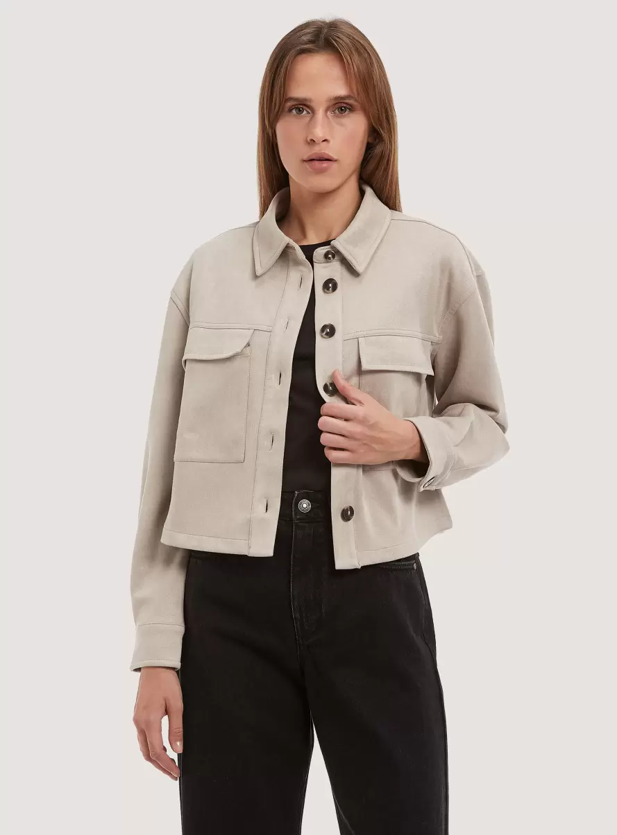 Shirts And Blouse Suede Cropped Shirt Jacket Bg3 Beige Light Women